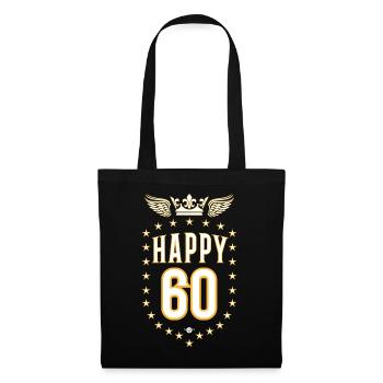 06 Happy 60 Crown Wings Star Birthday - Stoffbeutel - Schwarz - Vorne