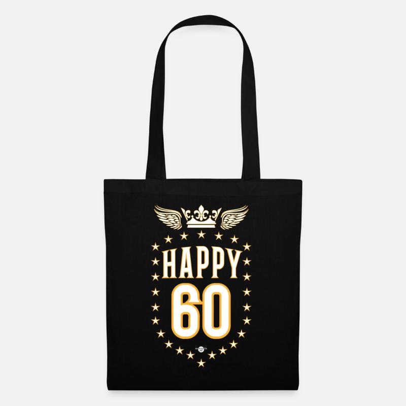 06 Happy 60 Crown Wings Star Birthday - Stoffbeutel - Schwarz