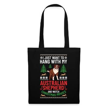Australian Shepherd Weihnachten Hund Welpe - Stoffbeutel - Schwarz - Vorne