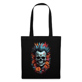 Blumen-Punk-Schädel - Stoffbeutel - Schwarz - Vorne