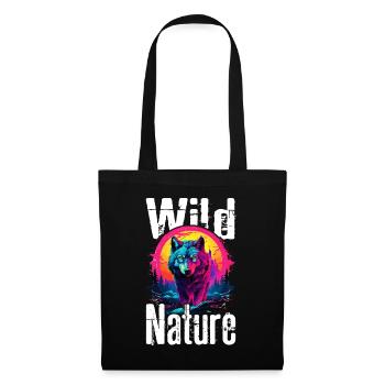 Wolf Wolfskopf Wölfe Wolfsrudel Natur Neon Bunt - Stoffbeutel - Schwarz - Vorne