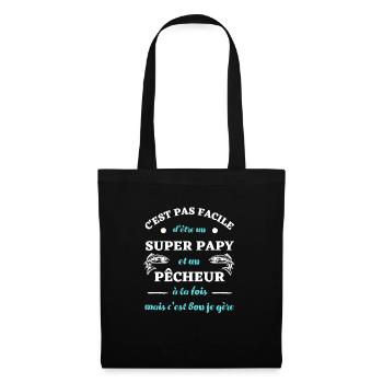 t shirt super papy pecheur humour peche homme - Sac en tissu - noir - Devant