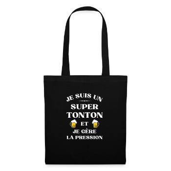 super tonton bière humour tonton personnalisé - Sac en tissu - noir - Devant