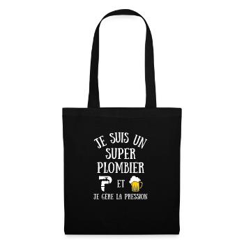 Super plombier pression humour plomberie homme - Sac en tissu - noir - Devant