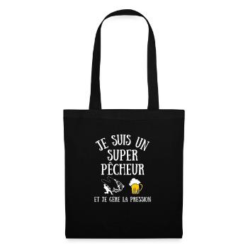 super pêcheur pression humour pêche homme cadeau - Sac en tissu - noir - Devant