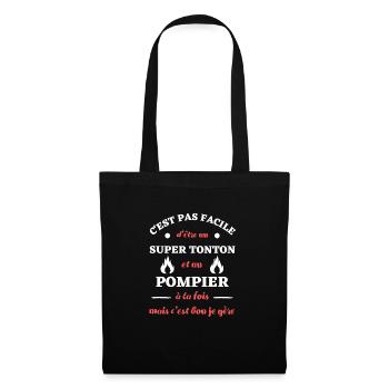 tonton pompier humour c'est pas facile idée cadeau - Sac en tissu - noir - Devant