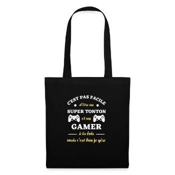 super tonton gamer humour idée cadeau personnalisé - Sac en tissu - noir - Devant