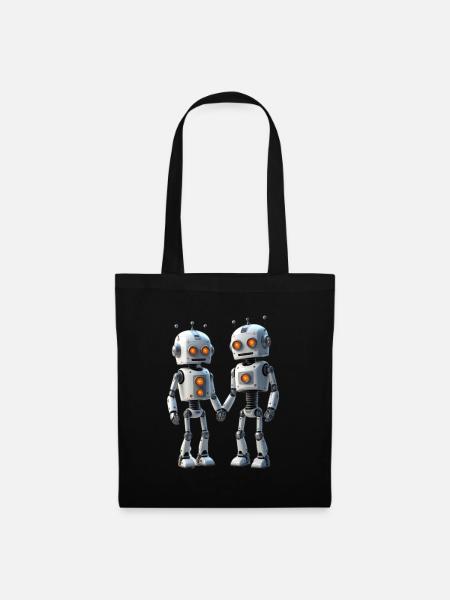 Roboter Pärchen - Stoffbeutel - Schwarz