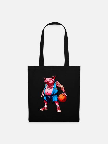 Schwein Basketball - Stoffbeutel - Schwarz