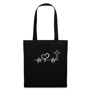 Heartbeat Heart Line Fréquence cardiaque Cross Jesus - Sac en tissu - noir - Devant