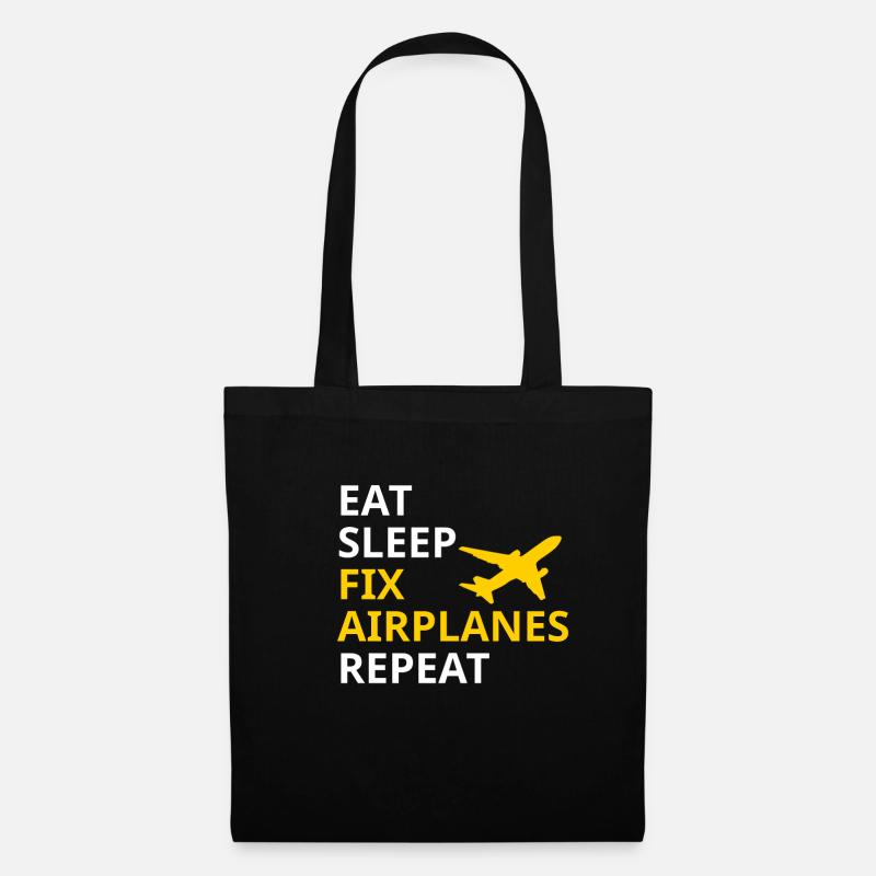 Eat Sleep Fix Airplanes Repeat Flugzeug Bauer - Stoffbeutel - Schwarz