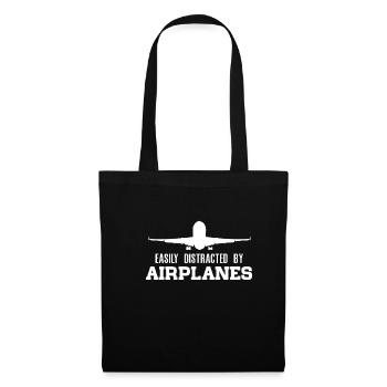 Easily Distracted By Airplanes T-Shirt Flugzeug - Stoffbeutel - Schwarz - Vorne