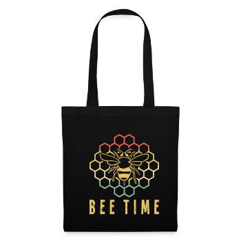 Bee Time Vintage Retro Imker Shirt Geschenk - Stoffbeutel - Schwarz - Vorne