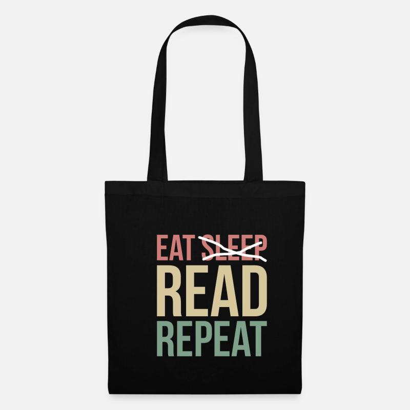 Eat Sleep Read Repeat Shirt Geschenk - Stoffbeutel - Schwarz