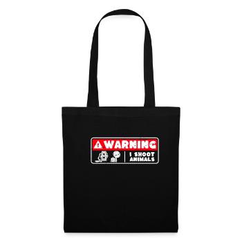 Warning I Shoot Animals Shirt Geschenk - Stoffbeutel - Schwarz - Vorne