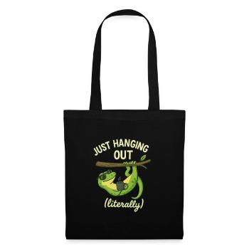 Gecko Lustiger Spruch - just hanging out - Stoffbeutel - Schwarz - Vorne