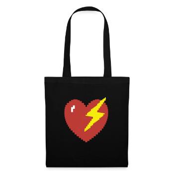 Herz Blitz Pixel Gamer Geschenk - Stoffbeutel - Schwarz - Vorne