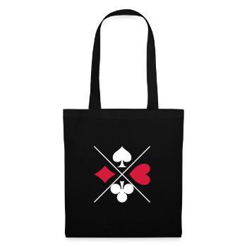 Symboles du jeu de cartes Pique, Carreau, Trèfle, Coeur en blanc - Sac en tissu - noir - Devant