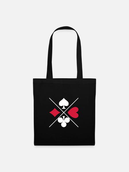 Card Game Symbols Spades, Diamonds, Clubs, Hearts in White - Tote Bag - black