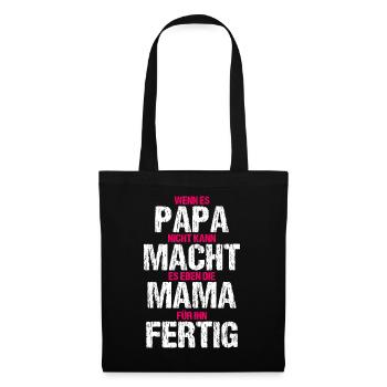 Papa Mama T-Shirt Lustige Familie - Stoffbeutel - Schwarz - Vorne