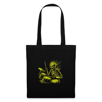 Drummer Skull Skelett am Drumset - Stoffbeutel - Schwarz - Vorne