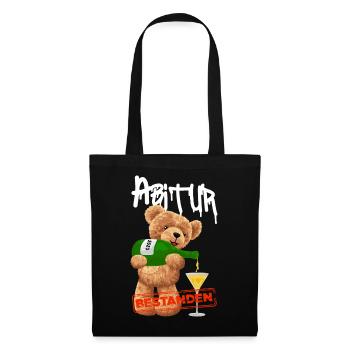 Teddybär Sekt Feier Bestanden Abitur - Stoffbeutel - Schwarz - Vorne