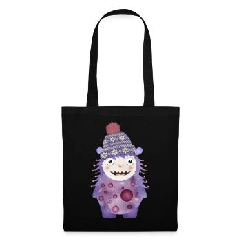 cute purple monster with winter hat - Tote Bag - black - Front