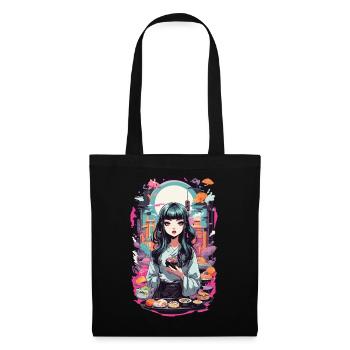 Anime e-Girl Sushi Goth Pastel Streetwear - Stoffbeutel - Schwarz - Vorne