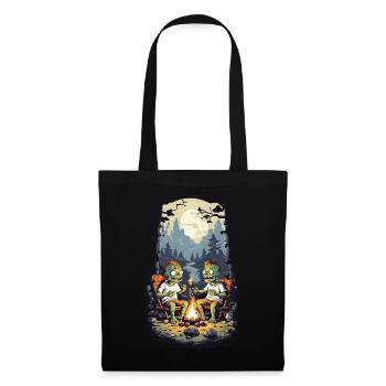 Zombies Campfire Halloween Cartoon Kids Design - Tote Bag - black - Front