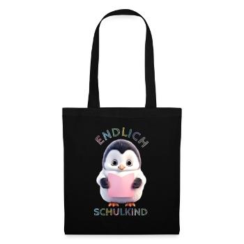 Kleiner Pinguin rosa | Endlich Schulkind - Stoffbeutel - Schwarz - Vorne