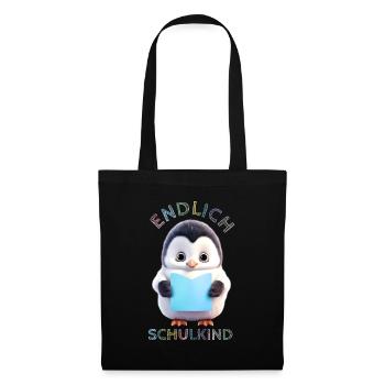 Niedlicher Pinguin mit Buch blau Endlich Schulkind - Stoffbeutel - Schwarz - Vorne