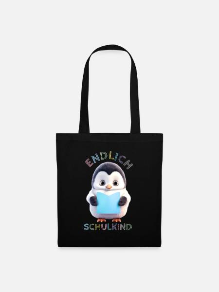 Niedlicher Pinguin mit Buch blau Endlich Schulkind - Stoffbeutel - Schwarz