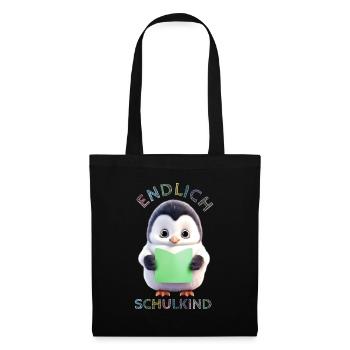 Niedlicher Pinguin mit Buch grün Endlich Schulkind - Stoffbeutel - Schwarz - Vorne
