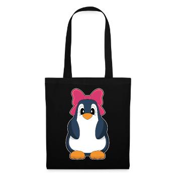 Pinguin Haarschleife - Stoffbeutel - Schwarz - Vorne