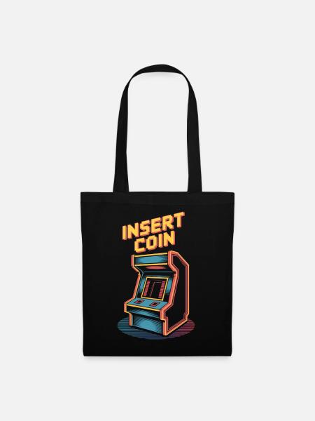 Insert Coin Retro Arcade Gaming Automat - Stoffbeutel - Schwarz