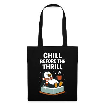 Chillen Sie vor dem Nervenkitzel Festlicher Weihnachtspinguin - Stoffbeutel - Schwarz - Vorne