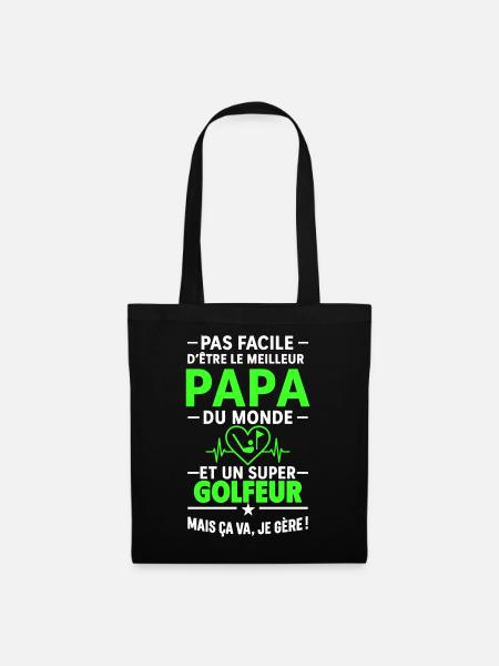 Herz + Golf – Super Papa Golfer - Stoffbeutel - Schwarz