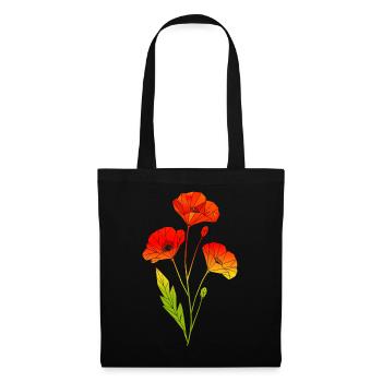 Geometrische Mohnblumen im Polygon Stil - Stoffbeutel - Schwarz - Vorne
