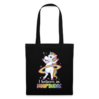 I believe in Hoopiness Einhorn mit Reifen hullern - Stoffbeutel - Schwarz - Vorne