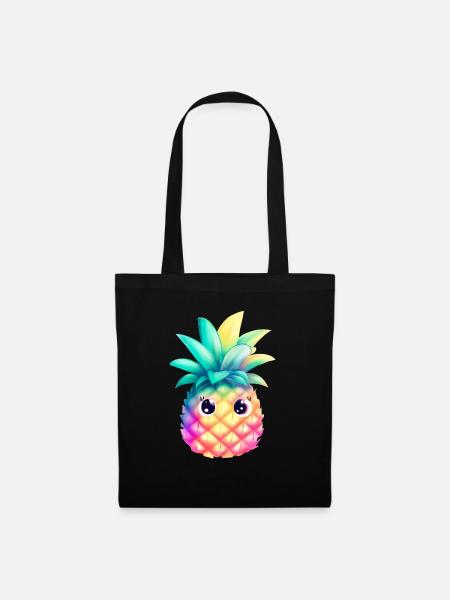 Süße Bunte Ananas Sommer Frucht Urlaub Geschenk - Stoffbeutel - Schwarz