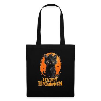 Happy Halloween - Schwarze Katze - Stoffbeutel - Schwarz - Vorne