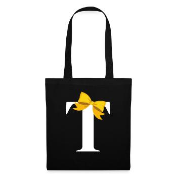 Lettre t nœud jaune - Sac en tissu - noir - Devant