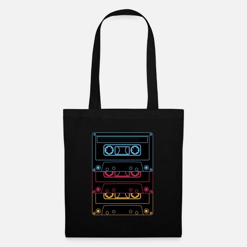 Retro Neon Kassette Old School Playlist - Stoffbeutel - Schwarz