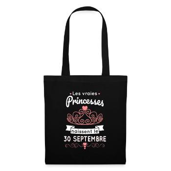 Anniversaire - Princesses naissent le 30 Septembre - Sac en tissu - noir - Devant
