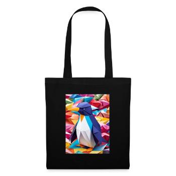 Regenbogenwatschel - Origami-Pinguin - Stoffbeutel - Schwarz - Vorne
