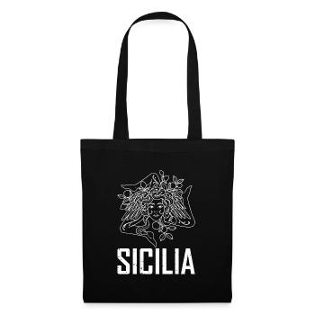 Sizilien Sicilia Italien Urlaub Flagge National - Stoffbeutel - Schwarz - Vorne
