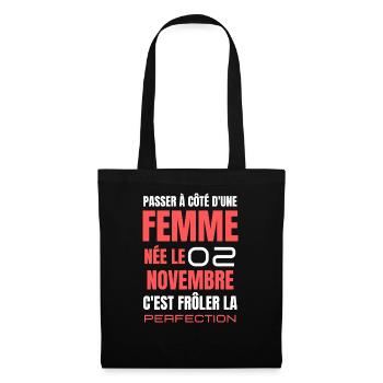Anniversaire pour femme née le 2 Novembre - Sac en tissu - noir - Devant