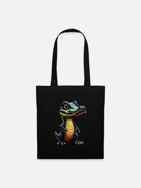 Baby Krokodil Alligator Kroko - Stoffbeutel - Schwarz