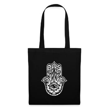 Hamsa Hand, Glücksbringer, Alles sehendes Auge - Stoffbeutel - Schwarz - Vorne