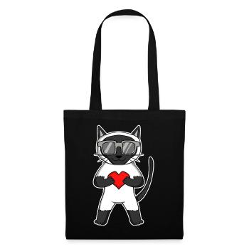 Chat siamois avec lunettes de soleil et cœur - Sac en tissu - noir - Devant